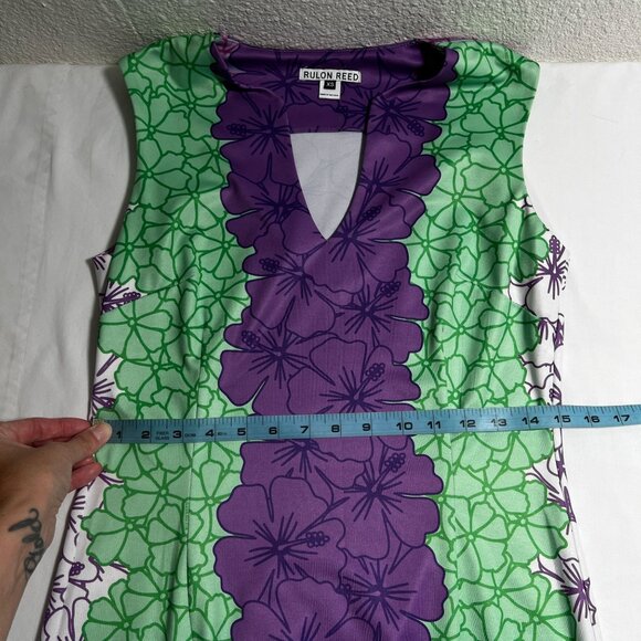 Rulon Reed Morgan Maxi Dress XS Green Purple Hibiscus Belt Sheath Resort - Picture 12 of 15